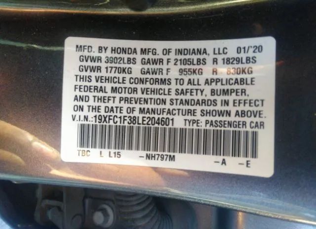 Photo 8 VIN: 19XFC1F38LE204601 - HONDA CIVIC SEDAN 