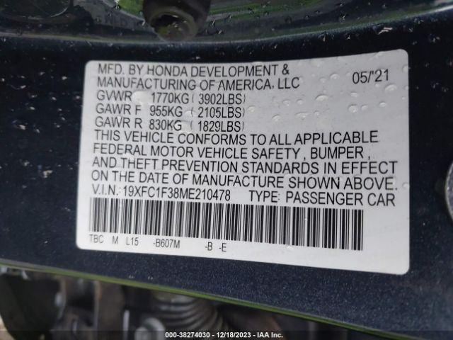 Photo 8 VIN: 19XFC1F38ME210478 - HONDA CIVIC 