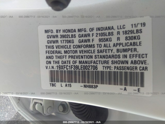 Photo 8 VIN: 19XFC1F39LE002706 - HONDA CIVIC SEDAN 