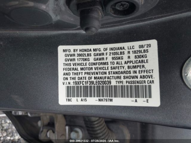 Photo 8 VIN: 19XFC1F39LE020039 - HONDA CIVIC 