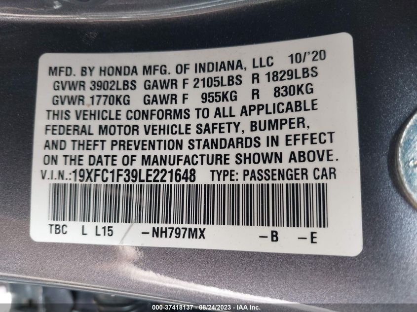 Photo 8 VIN: 19XFC1F39LE221648 - HONDA CIVIC 