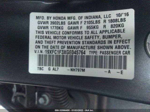 Photo 8 VIN: 19XFC1F3XGE045764 - HONDA CIVIC SEDAN 