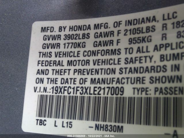 Photo 8 VIN: 19XFC1F3XLE217009 - HONDA CIVIC SEDAN 