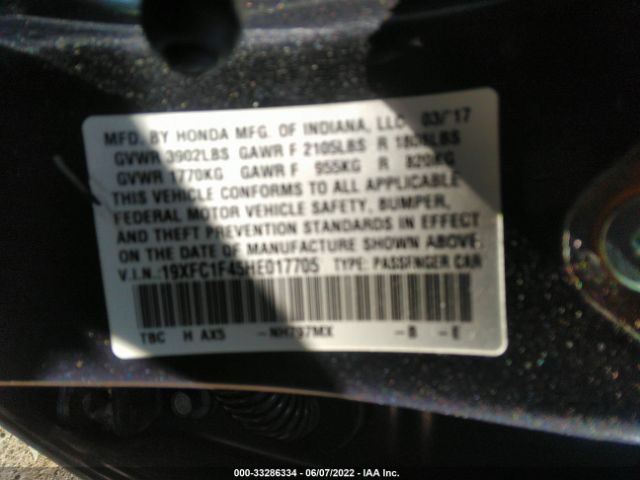 Photo 8 VIN: 19XFC1F45HE017705 - HONDA CIVIC SEDAN 