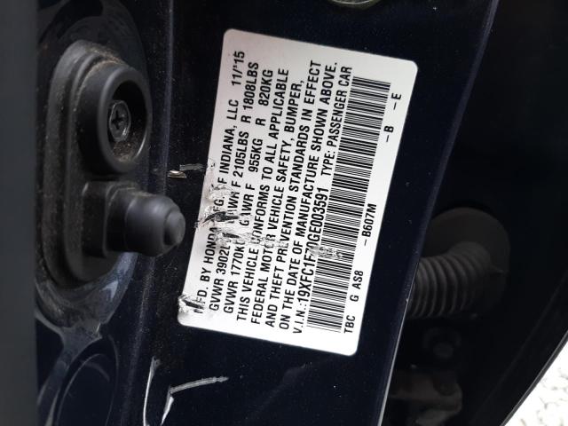 Photo 11 VIN: 19XFC1F70GE003591 - HONDA CIVIC EXL 