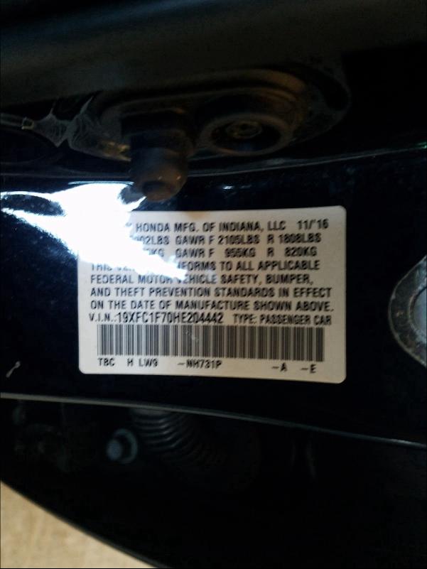 Photo 9 VIN: 19XFC1F70HE204442 - HONDA CIVIC EXL 