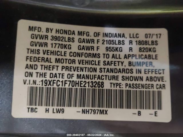 Photo 8 VIN: 19XFC1F70HE213268 - HONDA CIVIC 