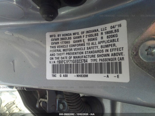 Photo 8 VIN: 19XFC1F71GE023784 - HONDA CIVIC SEDAN 