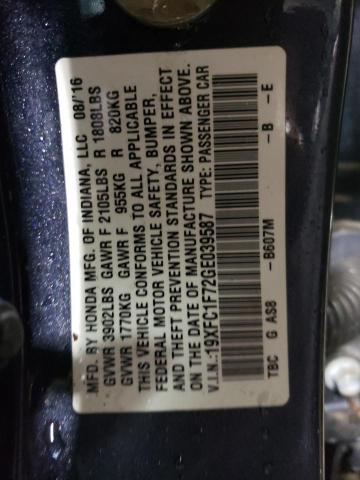 Photo 11 VIN: 19XFC1F72GE039587 - HONDA CIVIC EXL 