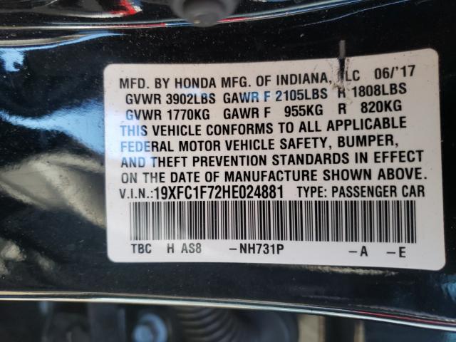 Photo 9 VIN: 19XFC1F72HE024881 - HONDA CIVIC EXL 