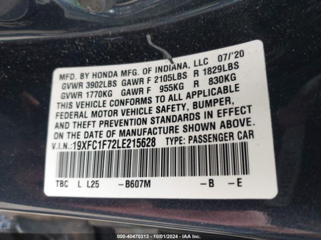 Photo 8 VIN: 19XFC1F72LE215628 - HONDA CIVIC 