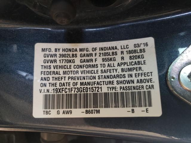 Photo 9 VIN: 19XFC1F73GE015721 - HONDA CIVIC EXL 