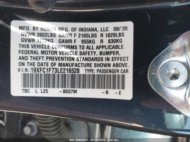 Photo 8 VIN: 19XFC1F73LE216528 - HONDA CIVIC 