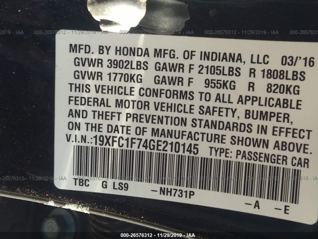 Photo 8 VIN: 19XFC1F74GE210145 - HONDA CIVIC SEDAN 