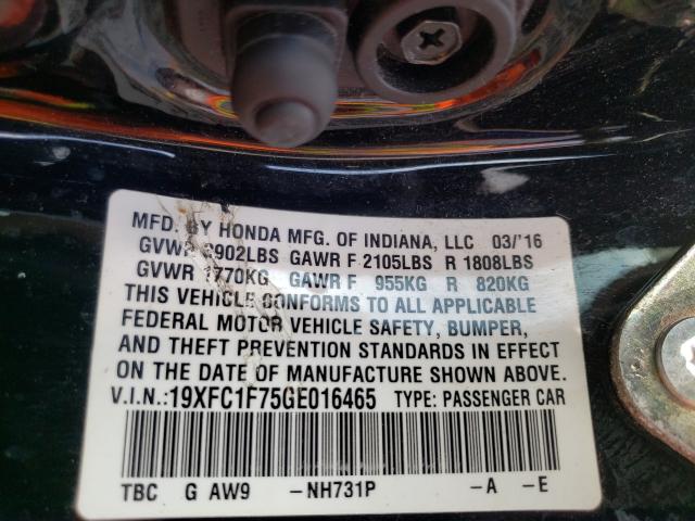 Photo 9 VIN: 19XFC1F75GE016465 - HONDA CIVIC EXL 