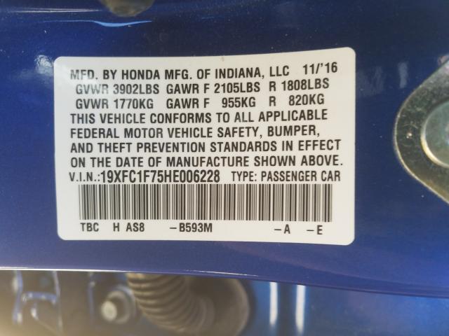 Photo 9 VIN: 19XFC1F75HE006228 - HONDA CIVIC 