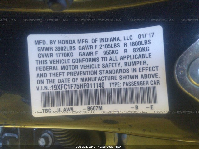 Photo 8 VIN: 19XFC1F75HE011140 - HONDA CIVIC SEDAN 