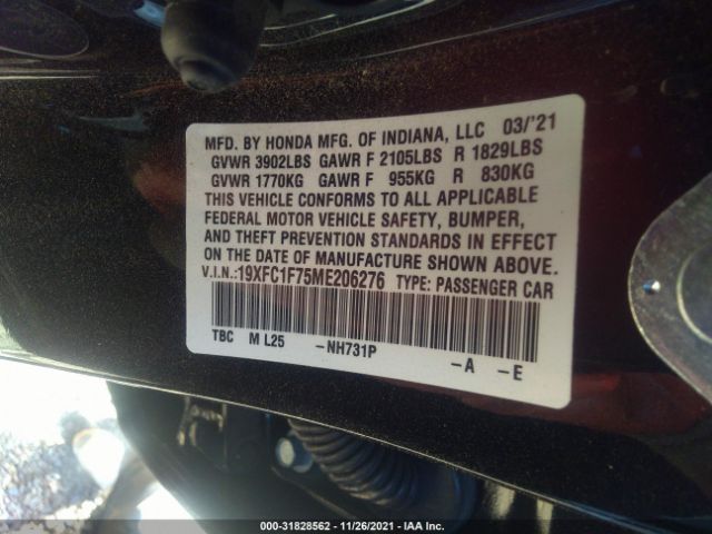 Photo 8 VIN: 19XFC1F75ME206276 - HONDA CIVIC SEDAN 