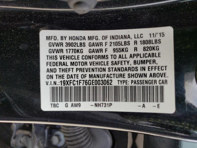 Photo 11 VIN: 19XFC1F76GE003062 - HONDA CIVIC EXL 