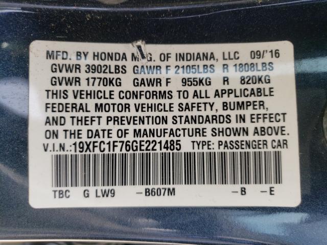 Photo 9 VIN: 19XFC1F76GE221485 - HONDA CIVIC EXL 