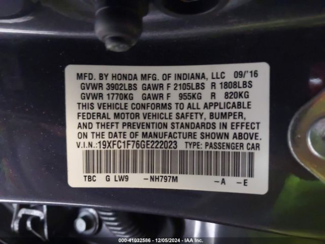 Photo 8 VIN: 19XFC1F76GE222023 - HONDA CIVIC 