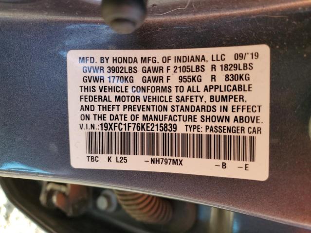 Photo 11 VIN: 19XFC1F76KE215839 - HONDA CIVIC EXL 