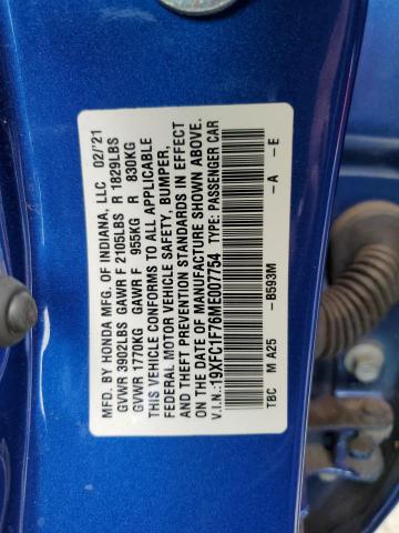 Photo 9 VIN: 19XFC1F76ME007754 - HONDA CIVIC EXL 