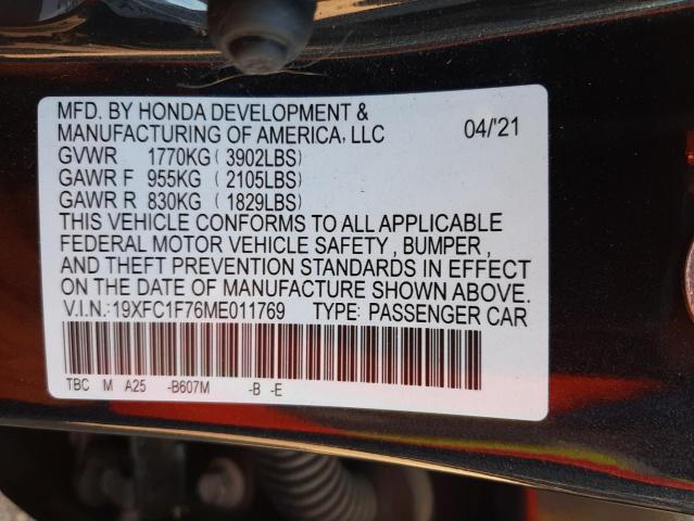 Photo 9 VIN: 19XFC1F76ME011769 - HONDA CIVIC EXL 