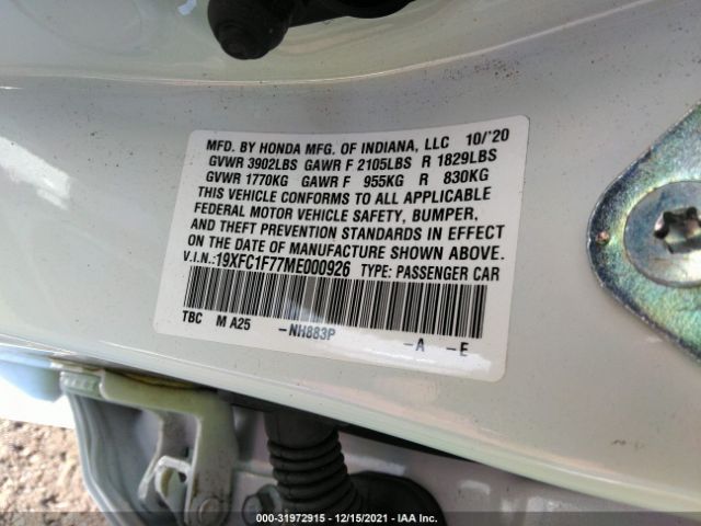 Photo 8 VIN: 19XFC1F77ME000926 - HONDA CIVIC SEDAN 