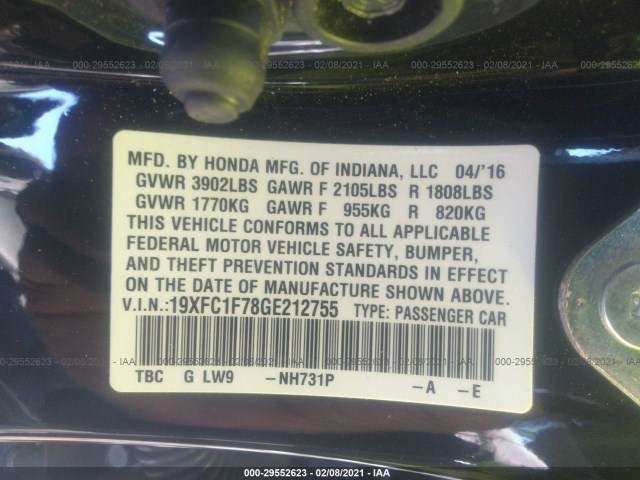 Photo 8 VIN: 19XFC1F78GE212755 - HONDA CIVIC SEDAN 