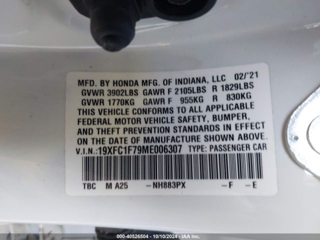 Photo 8 VIN: 19XFC1F79ME006307 - HONDA CIVIC 