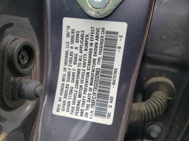 Photo 11 VIN: 19XFC1F7XGE032063 - HONDA CIVIC EXL 