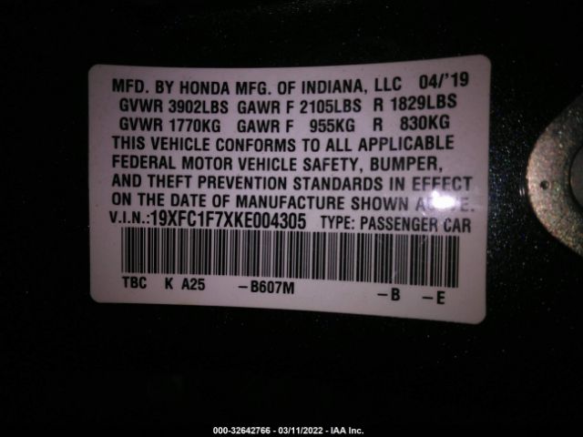 Photo 8 VIN: 19XFC1F7XKE004305 - HONDA CIVIC SEDAN 