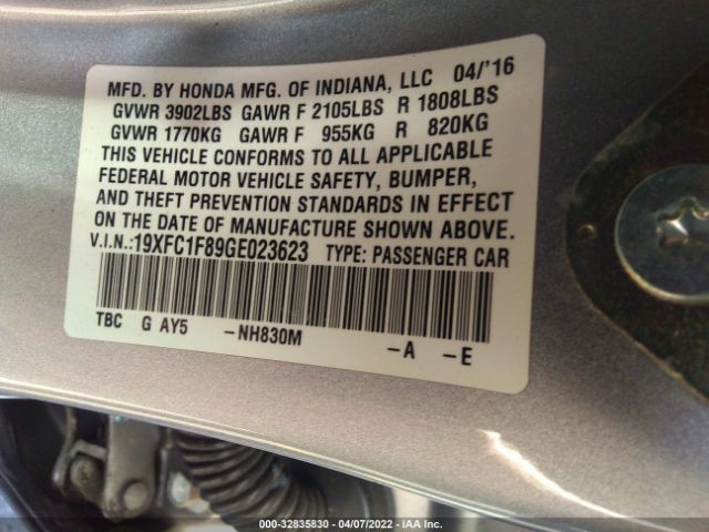 Photo 8 VIN: 19XFC1F89GE023623 - HONDA CIVIC SEDAN 