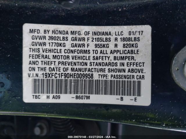 Photo 8 VIN: 19XFC1F90HE009958 - HONDA CIVIC 