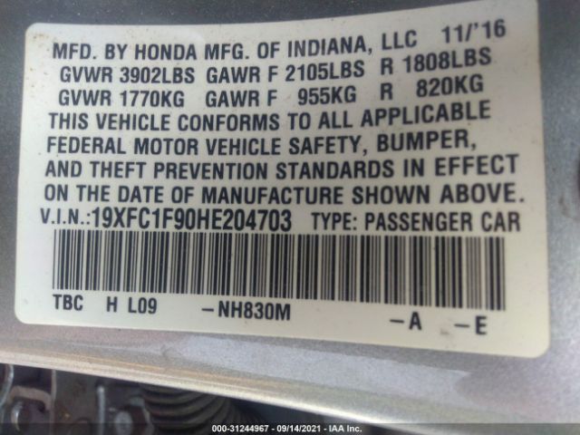 Photo 8 VIN: 19XFC1F90HE204703 - HONDA CIVIC SEDAN 