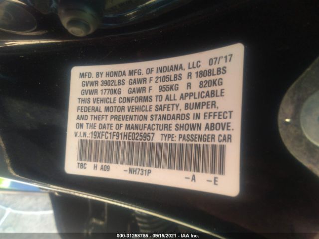 Photo 8 VIN: 19XFC1F91HE025957 - HONDA CIVIC SEDAN 