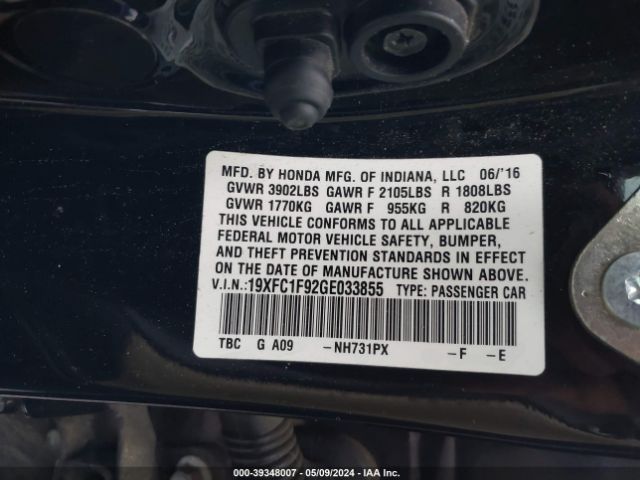 Photo 8 VIN: 19XFC1F92GE033855 - HONDA CIVIC 