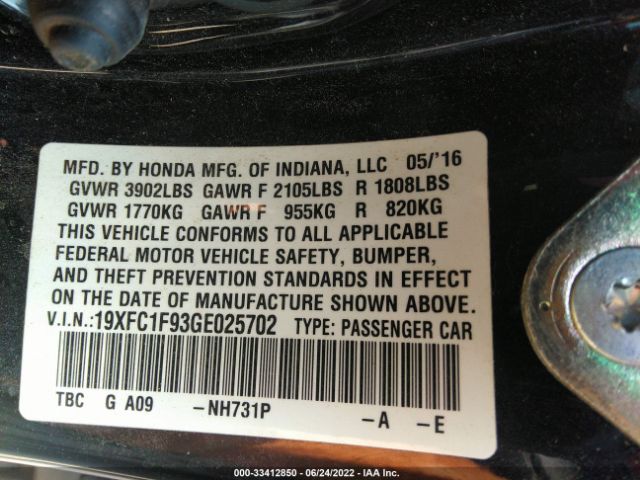 Photo 8 VIN: 19XFC1F93GE025702 - HONDA CIVIC SEDAN 