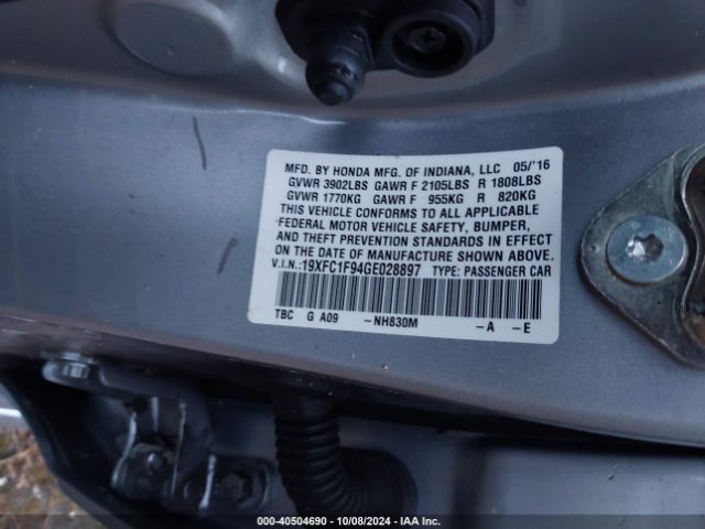 Photo 8 VIN: 19XFC1F94GE028897 - HONDA CIVIC 