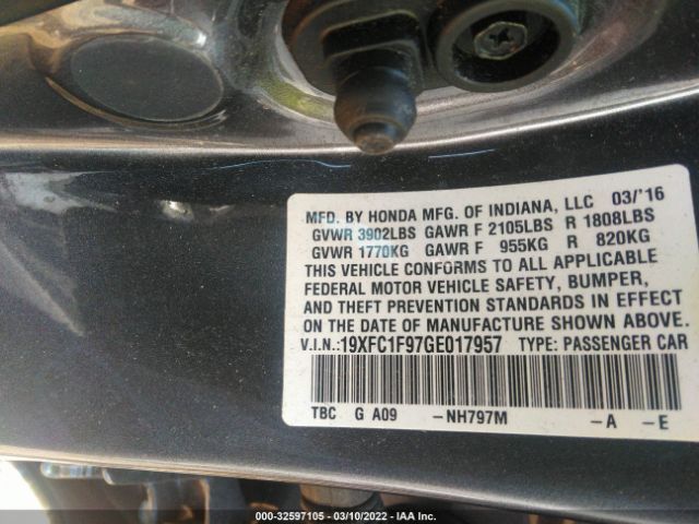 Photo 8 VIN: 19XFC1F97GE017957 - HONDA CIVIC SEDAN 