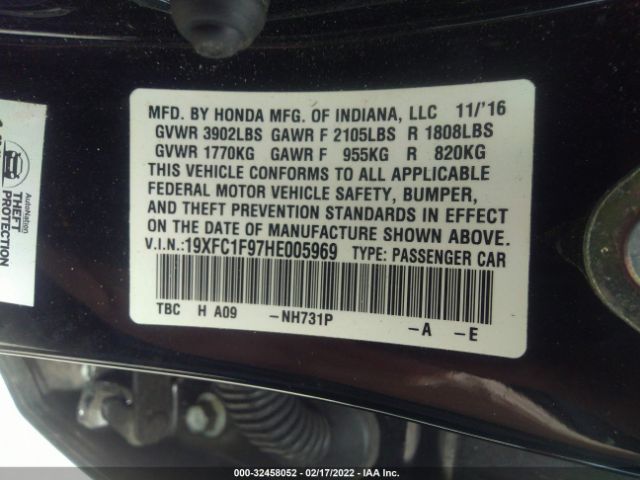 Photo 8 VIN: 19XFC1F97HE005969 - HONDA CIVIC SEDAN 