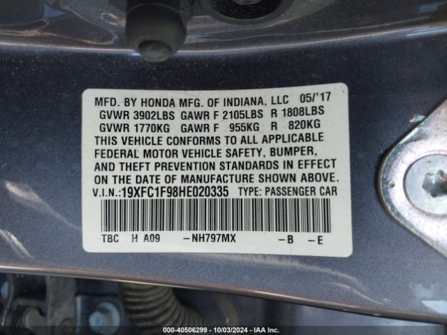 Photo 8 VIN: 19XFC1F98HE020335 - HONDA CIVIC 