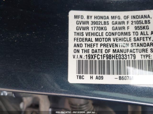 Photo 8 VIN: 19XFC1F98HE033179 - HONDA CIVIC 