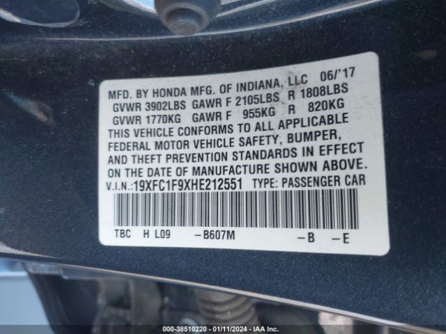 Photo 8 VIN: 19XFC1F9XHE212551 - HONDA CIVIC 