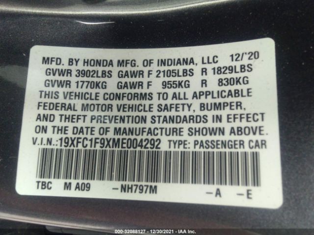 Photo 8 VIN: 19XFC1F9XME004292 - HONDA CIVIC SEDAN 