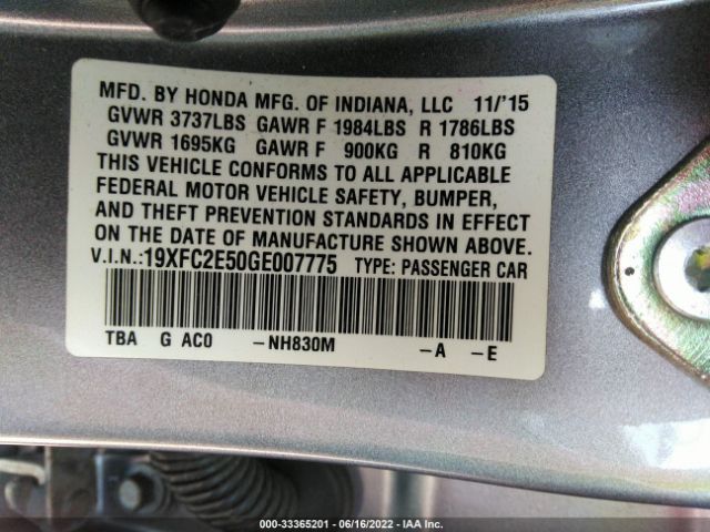 Photo 8 VIN: 19XFC2E50GE007775 - HONDA CIVIC SEDAN 