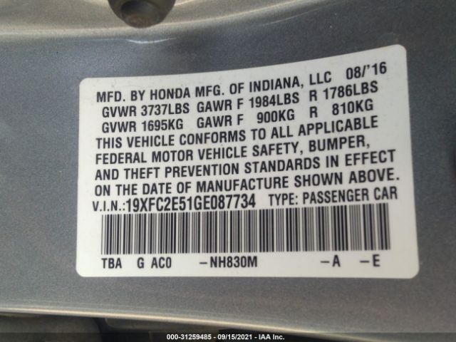 Photo 8 VIN: 19XFC2E51GE087734 - HONDA CIVIC SEDAN 