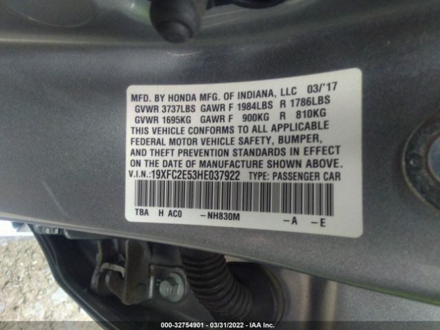 Photo 8 VIN: 19XFC2E53HE037922 - HONDA CIVIC SEDAN 