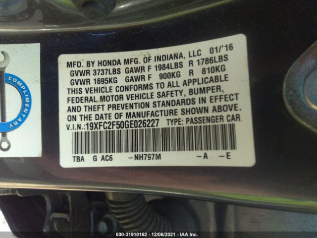 Photo 8 VIN: 19XFC2F50GE026227 - HONDA CIVIC SEDAN 